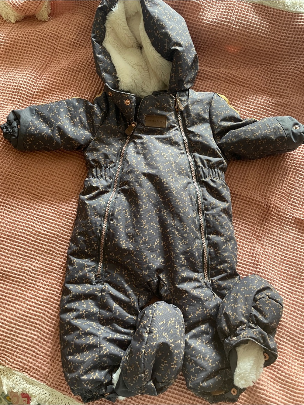Children's brown Printed Puffer Snowsuit